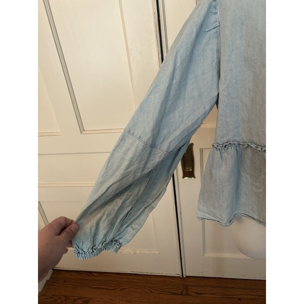 Free People Brunch Babe Self-Tie Denim Jacket Womens Size Large Blue Boho - Picture 4 of 10